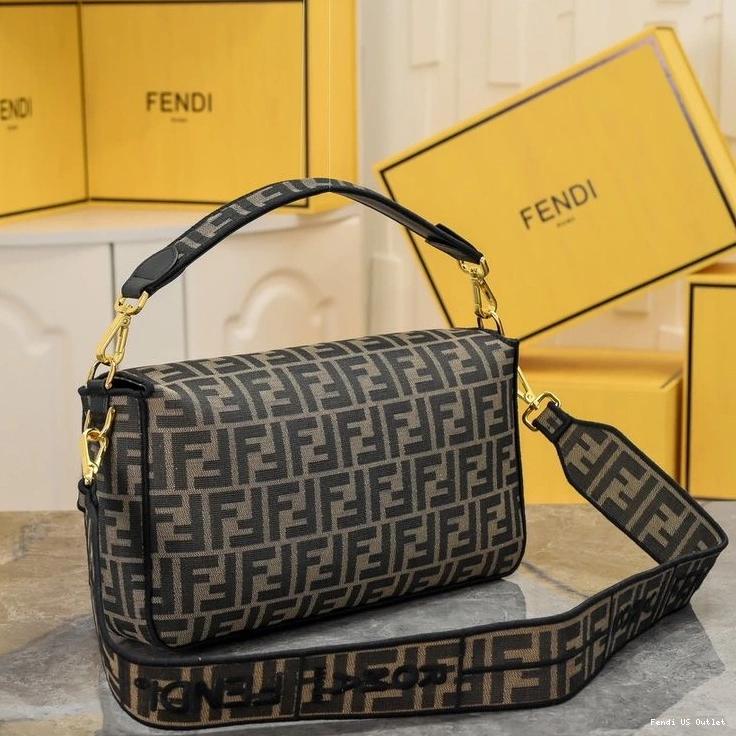 Vintage HOT Fendi Large FF Fabric Baguette Motif Brown Bag In 0708